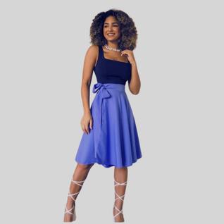 Saia Envelope Midi Godê Cintura Alta Transpassada Com Forro