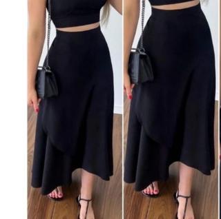 Saia Envelope Preta Mullet Midi Multiformas Blogueira Moda Tendência Versátil Feminina