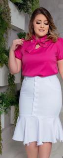Saia feminina tecido jeans na cor branca estilo Midi com botões  tamanho 46