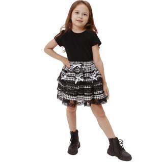Saia Festa Junina Infantil Xadrez Preta com Laços e Babados