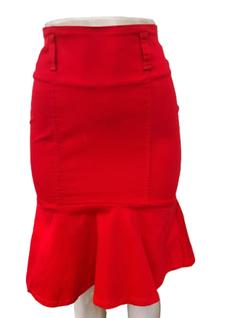 Saia Jeans Midi Sarja Sereia Mullet Vermelha Moda Evangelica Linda 904