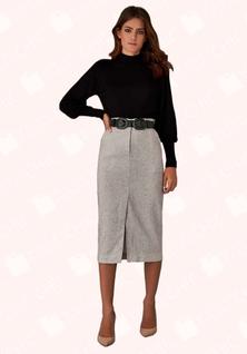 Saia Lápis Midi C/ Fenda - Moda Casual Chic