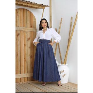 Saia Lisa Longa Jeans