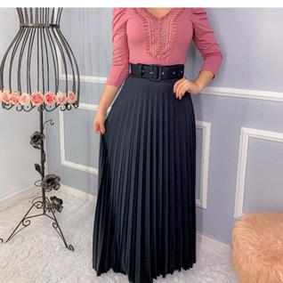 Saia longa Plissada Moda Feminina Tendência Evangélica