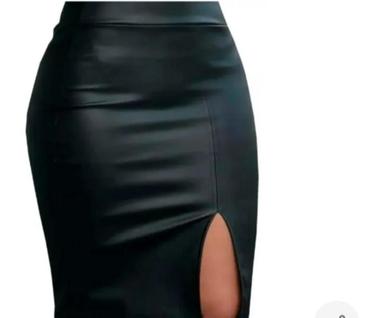 Saia Mid Vinil Fosco Fenda Lateral Couro