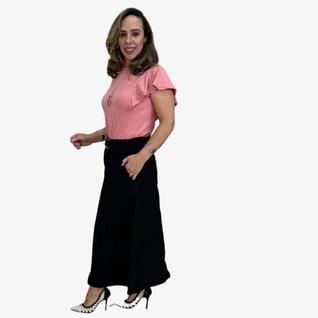 Saia Midi Evasê Alfaiataria Linho Evangélica