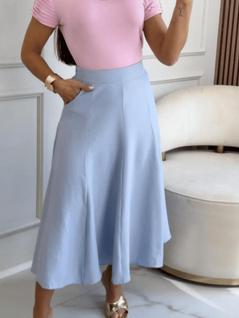Saia Midi Feminina Alfaiataria Evase Sensorial Com Bolso Elegante