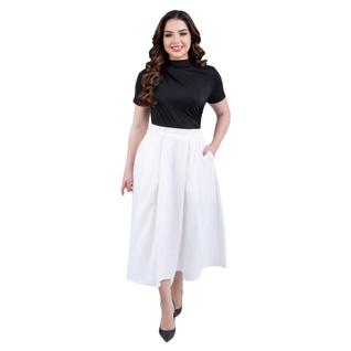 Saia Midi Feminina De Alfaiataria Plissada Com Forro Elegante
