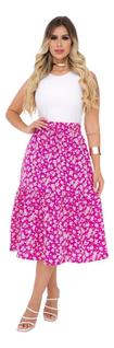 Saia Midi Gode Cintura Alta Rodada Moda Evangelica - S15