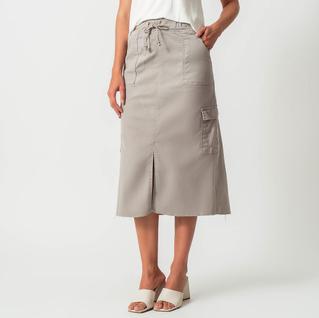Saia Midi Jeans Color Cargo Fenda Frontal