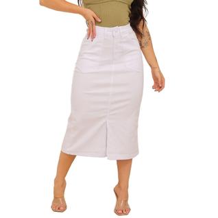 Saia Midi Jeans Com Fenda Na Frente Moda Modesta - 111151 C/bolso - 111152 -101150