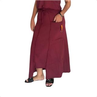 Saia Midi Longa com Recortes e Bolsos Alta Moda