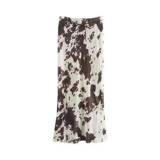 Saia Midi Longa De Cetim De Cintura Alta Para Mulheres Com Estampa Vintage E Cinto, Conjun