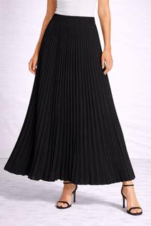 Saia Midi Plissada Feminina Cintura Alta Elegante Cor:PretaTamanho:38