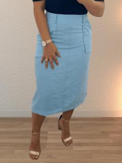 Saia midi social feminina viscose sensorial premiun luxo com bolso estilo casual chic