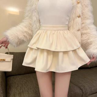 Saia Mini Feminina Estilo Preppy Com Cintura Elástica, Fofa, Versátil, Lisa, Moderna, Saia