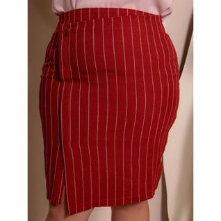 Saia Plus Size Lápis Midi Listrada Cintura Alta Social Executiva com Elastano