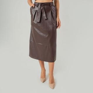 Saia susie midi evasê couro feminina