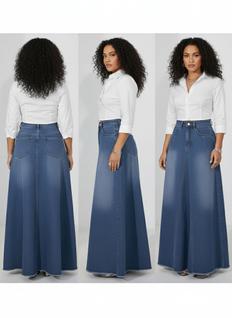 Saias Jeans com Botões Elegante Moda Evangélica