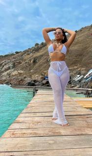 Saida De Praia Calça Branca Moda Verão Sol Estilo Crochê Piscina Charme Feminino Transpare
