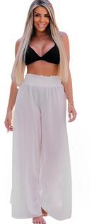 Saída De Praia Calça Pantalona Feminina Com Elastico E Fenda