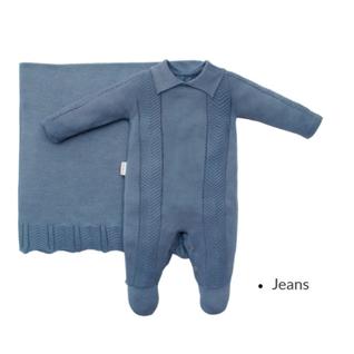 Saída Maternidade Menino Tricô Jeans  Fofinho