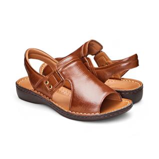 Sandália com elástico Couro Caramelo Levecomfort