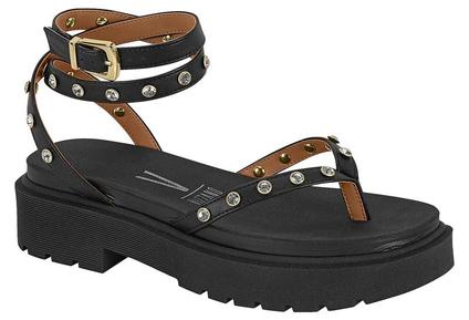 Sandália Feminina Vizzano Tiras no Tornozelo com Pedrarias Cor:PretoTamanho:39