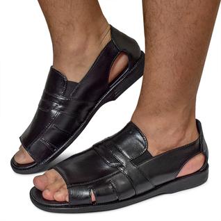 Sandália Masculina Casual Ortopédica Salto Baixo Preto