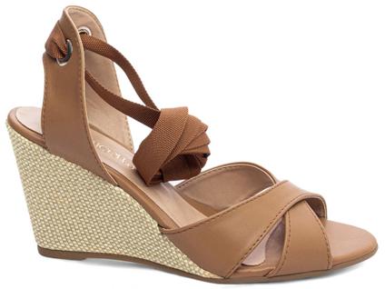 Sandália Plataforma Anabela Salto Médio Alto Cunha 7 cm Caramelo