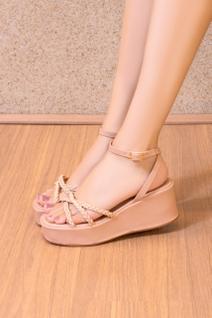 Sandália Salto Anabela Plataforma Papete Peep Toe Confort tira Trança ref 2130