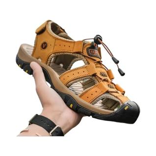 Sandálias De Couro Masculinas De Verão, Respiráveis, Casuais, Para Praia, Estilo Romano