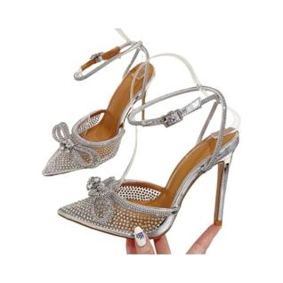 Sandálias De Salto Alto Com Tira No Tornozelo Em PVC Prateado Para Mulheres, Moda Para Cas