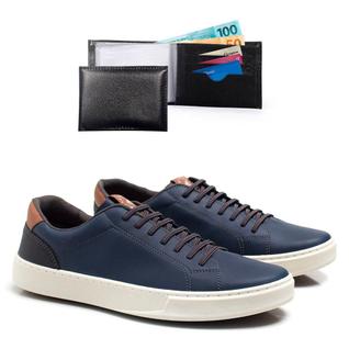 Sapatênis Masculino Cadarço Conforto Casual + Carteira Kit 2