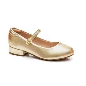 Sapatilha Infantil Molekinha Slingback Salto Baixo Dourada