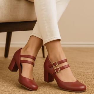 Sapato Feminino Salto Bloco Médio Conforto Retrô material sintético Jade Mary Jane Verão C