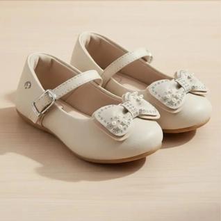 Sapato infantil feminino Pampili mini Angel duplo laço Nude