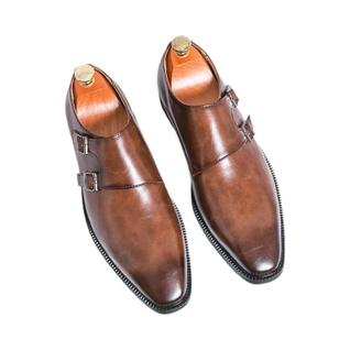 Sapatos De Couro Masculinos Retro Com Fivela E Bico Fino, Confortáveis Para Negócios, Escr