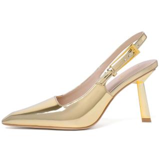 Sapatos de salto alto RIBONGZ Gold para mulheres Stiletto 9cm