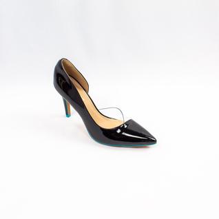 Scarpin Chic Line Luxo Preto com Transparência Vinilico/Azul