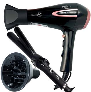 Secador de Cabelo Philco 2100w Ar quente Frio Profissional íons Tourmaline Difusor Modelad