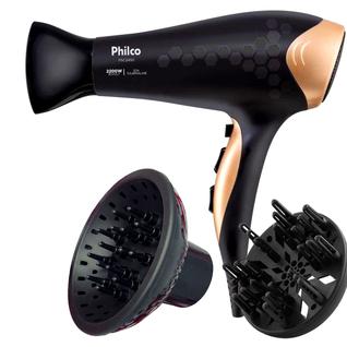 Secador De Cabelo Philco Profissional Ion Emborrachado 2200w Ar Quente Frio Stilus Dourado