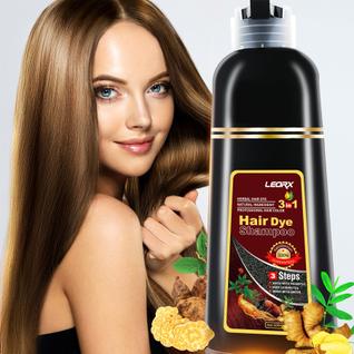 Shampoo de tintura de cabelo Leorx 3 em 1 cor marrom 500mL natural