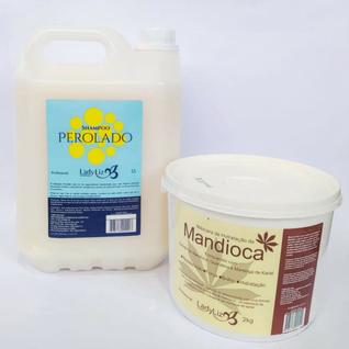 Shampoo Lavatório 5 Litros Galão Perolado + Balde Hidrataçao 2kg Mandioca Lady Liz