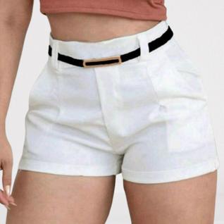 Short Feminino Alfaiataria com cinto fino Fivela dourada Tendencia Shortinho Social