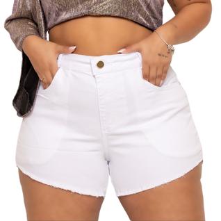 Short Jeans Branco Plus Size Cintura Alta Barra Desfiada - Magalu Marketplace