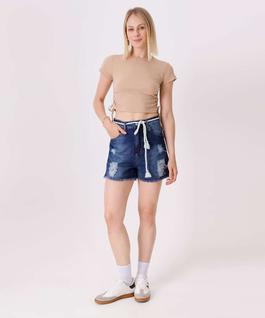 Short Jeans Destroyed Feminino Barra Desfiada-04037