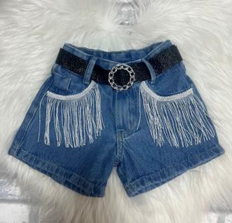 Short Jeans Infantil Boiadeira Ana Castela barra Desfiada e Ajuste na Cintura -Festas-Rode
