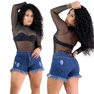 Short Jeans Preto Feminino desfiado Curto Cintura Alta