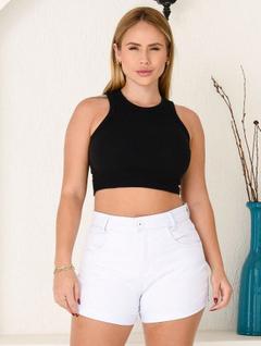 Short Jeans Versátil Feminino Branco Premium de Bolso Forro